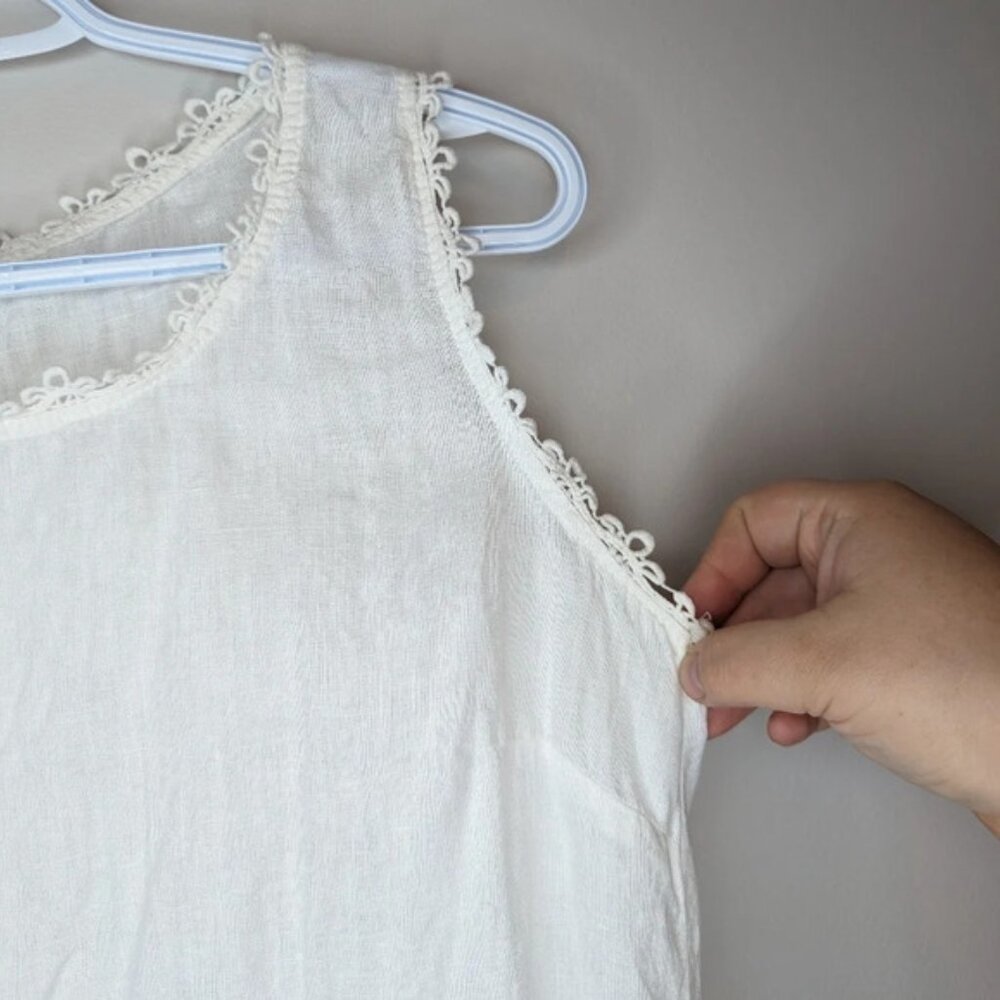 Bellambra Italian 100 Linen White Lace Detail  Sleeveless Blouse Women Small - Picture 3 of 11